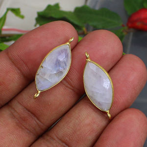 Moonstone Gemstone Marquise Shape Bezel 10x20mm Size Connector <b>Gold</b> Plated Brass Titanium <b>Number</b> Charms Pendants - Product Image 5
