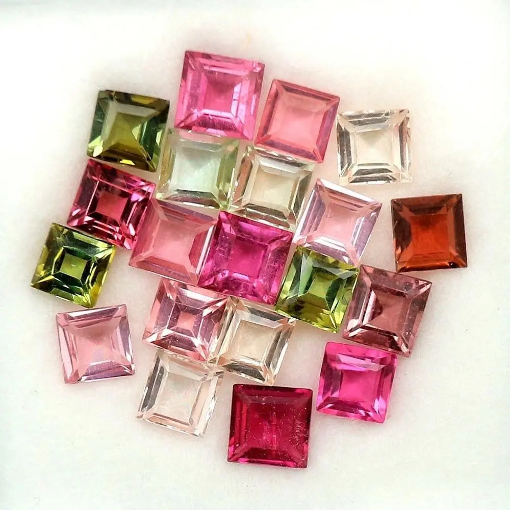 5 мм натуральные граненые квадратные Калиброванные драгоценные камни с несколькими турмалинами, оптовая продажа по заводской цене