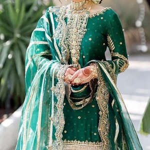 Kurta งานแต่งงาน2021กับ garara ชุดที่สวยงามประดับด้วยลูกปัดแก้วคริสตัลและหินผ้าไหมพราว Kura - Product Image 1