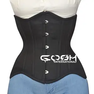 Underbust Steelboned ağır bel eğitim ayarlanabilir askısız siyah pamuk korse Fitness giysileri vücut şekillendirici