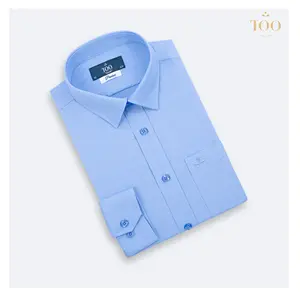أفضل سعر جيد التهوية مضاد للتجاعيد قميص ضيق ممتاز قميص فستان خيزران باللون الأزرق الصلب من فيتنام تنحنح مستقيم