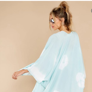 Tie Dye 100% coton Long Kimono Boho Lady Beach Summer Cover-Up Sexy Resort Wear pour les femmes Floor-Length Natural Waistline Woven - Product Image 3