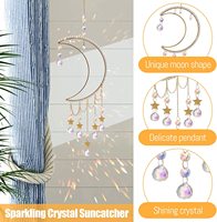 Attrape-soleil en forme de lune fait main avec cristaux religieux de guérison, pendentifs en chaîne de cristaux dorés, décoration d'intérieur