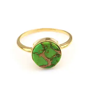 Hot Selling 12mm Mohave Green Copper Turquoise Stone Bezel 18k Gold Filled 925 Sterling Silver Thick Band Ring Women Jewelry