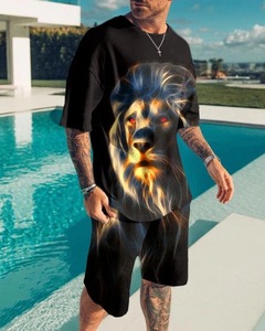 Ensemble t-shirt et Short courts pour hommes, tenue décontractée à rayures, couleur, de haute qualité, personnalisé, Sublimation, été, - Product Image 5