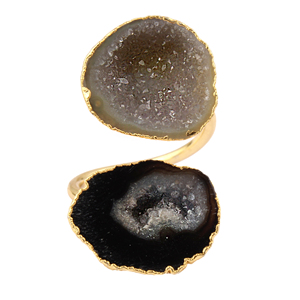 Natural Petrol Green, <b>Blue</b> Geode Druzy Yellow Gold Plated <b>Rings</b> for Women Girls Crystal Druzy Double Stone Adjustable Open <b>Ring</b> - Product Image 5