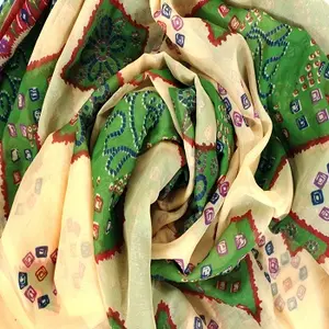Tela de seda estampada para vestido de mujer, Material impreso de bloque, tela teñida india, Túnica de tela por yarda, moda de mujer 2022