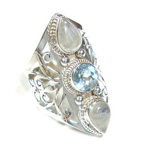 Exclusivo labradorita pura plata esterlina hecha a mano de alta moda anillo de tres piedras eternity vermeil anillos de piedras preciosas para mujeres - Product Image 4