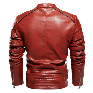 Blouson homme en cuir à col droit, vêtement d'extérieur, style décontracté, vente en gros, - Product Image 2