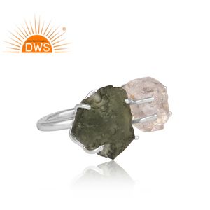 แหวนโมลด์และเฮอร์คิเมอร์พลอยอัญมณีจากธรรมชาติสีเงินสเตอร์ลิง - Product Image 2