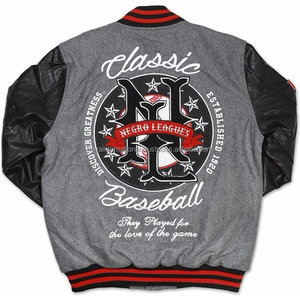 OEM vente en gros couleur grise brodée avec manches en cuir véritable veste d'université américaine pour hommes - Product Image 2
