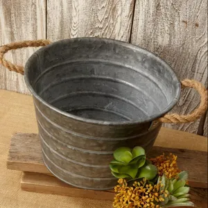 ถังโลหะแนววินเทจพร้อมที่จับเชือก,สำหรับตกแต่งบ้านถังโลหะชุบสังกะสีพร้อมที่จับเชือก - Product Image 1