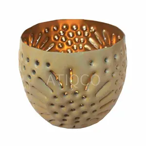 Indian Metal Iron Votive Roly Poly Chitai Diseño último y moderno Metal Gold Candle Bowl Atractivo Metal Tealight Holder - Product Image 1