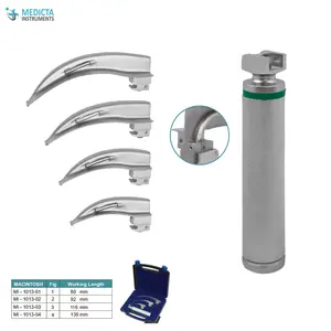 Macintosh laryngoscope set Fiber Optic With battery handle Blade Lengths 80mm/92mm/116mm/135mm