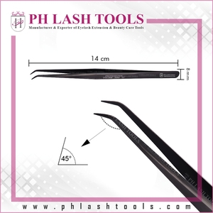 Pince à épiler noire pour Extension de cils Slim droit 6mm 45 degrés, étiquette privée, pince à épiler en Fiber pour Extension de cils OEM ODM - Product Image 5