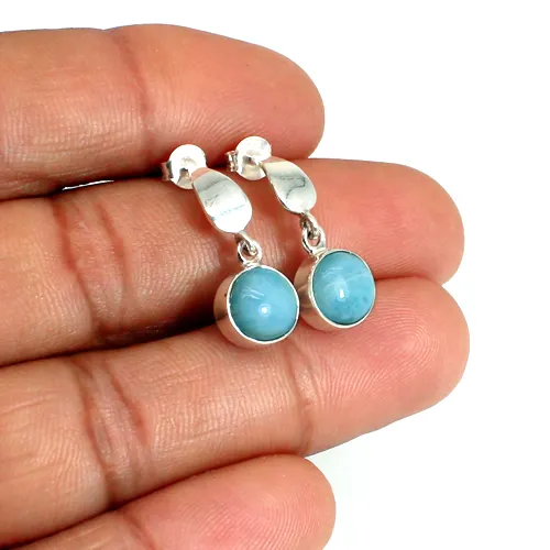 Solid 925 sterling silver earring natural larimar gemstone stud earring gypsy solitaire earring