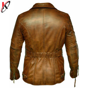 Chaqueta de Cuero de Oveja Auténtica para Hombre, Estilo Motero con Volantes Marrones Desgastados, Impermeable, Resistente al Viento y Transpirable, Personalizable - Product Image 2