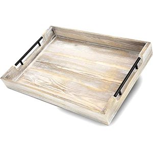 Plateau en bois manga antique, avec poignées en métal - Product Image 4