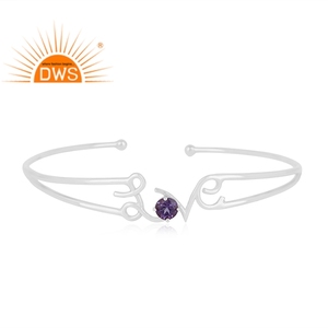 Brazalete con diseño de amor inicial, fabricante de joyería de plata fina, pulsera de piedras preciosas de amatista Natural, Colección Vintage - Product Image 1