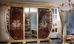 Ensemble de chambre à coucher de style royal Maharaja en finition or antique, ensemble de chambre à coucher en noyer, ensemble de chambre à coucher élégant et luxueux - Product Image 2