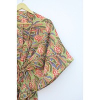 Robe Kaftan d'été en coton indigo imprimé, longueur genou, taille naturelle, écoresponsable, pour femme, idéale comme cache-maillot de plage