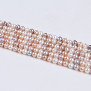 Venta al Por Mayor Hebra de Perlas Sueltas de Agua Dulce de 8-9 mm en Forma Redonda de Colores Mezclados Blanco, Rosa y Púrpura para Joyería - Product Image 3