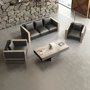 Sofá moderno de couro de mahogany, conjunto de sofá de escritório comercial