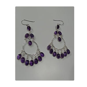 925 <b>Sterling</b> <b>Silver</b> Fine <b>Hoop</b> <b>Earrings</b> with Gemstone New Design for Gifts or Parties - Product Image 1