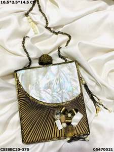 Handcrafted Designer Brass Mother of Pearl <b>Clutch</b> Purse Exclusive Evening <b>Bags</b> <b>for</b> Bridal <b>Weddings</b> and Parties - Product Image 5