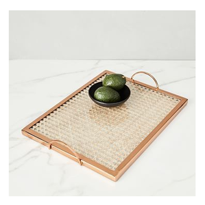 Plateau de service à dessert en rotin, rond/carré/rectangulaire, artisanat tibétain, avec poignées, vente en gros, - Product Image 4