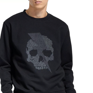 OEM Wholesale Custom High Quality Cotton Skull print <b>Black</b> <b>fleece</b> Crew Neck sweat Shirt for men as per customer requirement. - Product Image 4