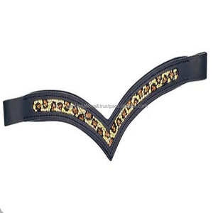 Bandas ecuestres de cuero de alta calidad para cejas de caballo, con cristales Hotfix y decoración de perlas, fabricante indio al por mayor - Product Image 2