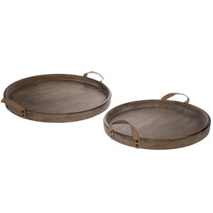 Plateau de service décoratif en bois de forme ronde Fournitures de restaurant Plateau de service fait à la main Plat de service abordable pour mariage - Product Image 1