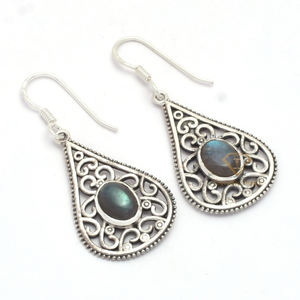 Wholesale <b>Fine</b> 925 Sterling Silver Drop <b>Dangle</b> <b>Earrings</b> Natural Labradorite Bezel Set for Wedding Parties and Gifts - Product Image 1