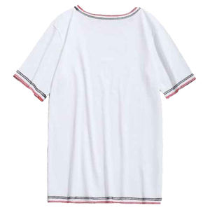 เสื้อยืดคอกลมแขนสั้นของผู้ชายผ้าคอตตอนสีตัดกันทรงแบนสำหรับ100% ใหม่โปรโมชั่นออกแบบได้ตามต้องการ - Product Image 2