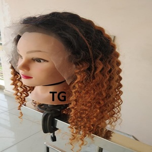 Perruque Lace Frontal Wig frisée brésilienne, cheveux naturels, couleur brun ombré, 13x4, Deep Curly Hd, perruques Bob à reflets, fournisseur indien - Product Image 2