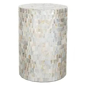 Real mother of pearl and Bone Inlay Bed Side Table Design Stool in hot quality India for Living Room and home for sales