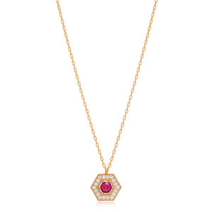Atractivo hexágono rubí piedra encanto collar venta al por mayor hecho a mano turco 925 joyería de plata esterlina - Product Image 6