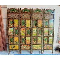 Mur de séparation d'écran peint à la main indien, 4 panneaux, en or pur de 24K, séparateur de pièce pliable, décoration de chambre, sculpté à la main