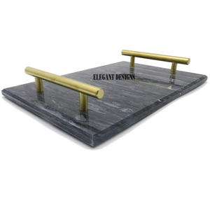 Plateau de service indien fait à la main en marbre robuste plateau de décoration d'événement de mariage élégant plat de service en pierre peu coûteux - Product Image 1