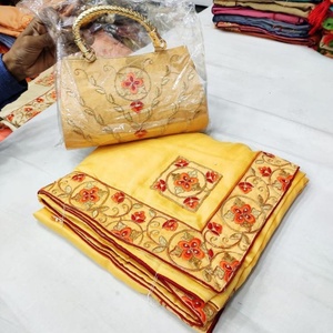 Indian <b>Designer</b> Partywear Saree With Blouse and <b>Designer</b> Matching Party Wear Beautiful Fancy Box Clutch Bag Purse Ethnic - Product Image 1