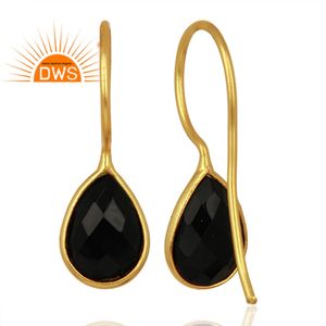 <b>Black</b> Onyx Gemstone <b>Jewelry</b> Manufacturer 925 Sterling Silver 14k Gold Plated Women's Hook Earring <b>Jewelry</b> Wholesaler - Product Image 3