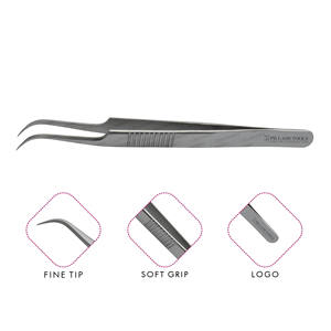 Stainless Steel Fine Curved Eyelash Extension Tweezer with Finger Grip Design with Your Own Logo, Pointed Tip Eyelash Tweezer - Product Image 1