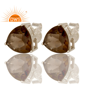 Trillion Smoky Quartz Gemstone Cut Girls <b>Stud</b> <b>Earrings</b> For Party Wholesale <b>Fine</b> Silver Jewelry Classic Collection - Product Image 2