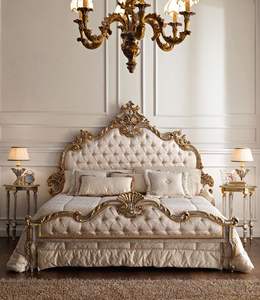 European Golden Solid <b>Wood</b> Furniture Hand Carving Canopy <b>Bed</b> King Size Classical Luxury Gold Bedroom King Size <b>Bed</b> - Product Image 2