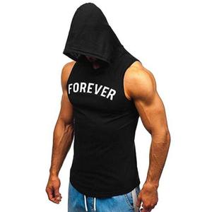 casual vest fitness tank top gym outdoor zipper hooded tops tank plain blank print man sleeveless t-shirt - Product Image 5