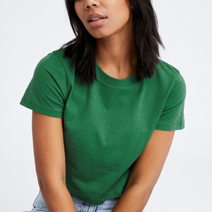 Collection été, t-shirt court en denim écologique avec logo personnalisé, bouton pour femme - Product Image 5