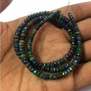 Perles de pierres précieuses rondes en opale noire éthiopienne naturelle de 3 mm et 5 mm, pierres précieuses en vrac, facettées, certifiées IGI, création de bijoux - Product Image 1