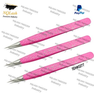 Custom Eyelash Tweezers Logo Pink Volume Eyelash Extension Tweezers Private Label Stainless Steel Diamond Grip Eyelash Tweezer - Product Image 3
