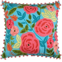 Housse de coussin carrée moderne de luxe indienne brodée à la main à motifs floraux, bleu ciel, en coton, pour salon, hôtel, vente en gros, décoration intérieure